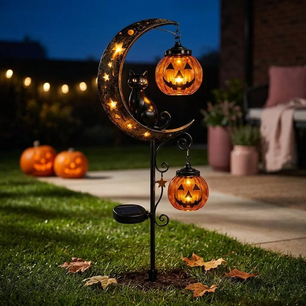 Black cat moon garden lamp, view 3