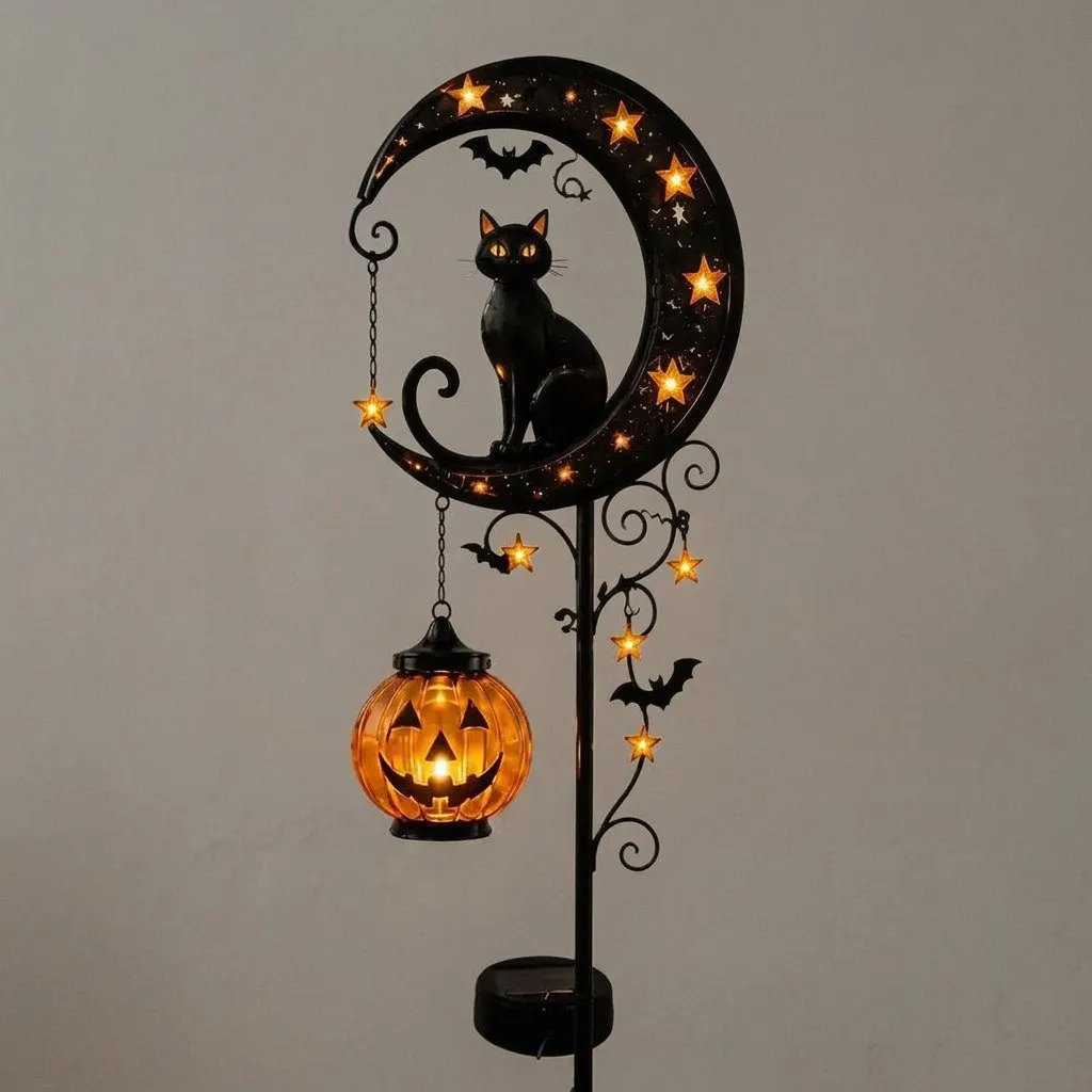 Black cat moon garden lamp, Design 1