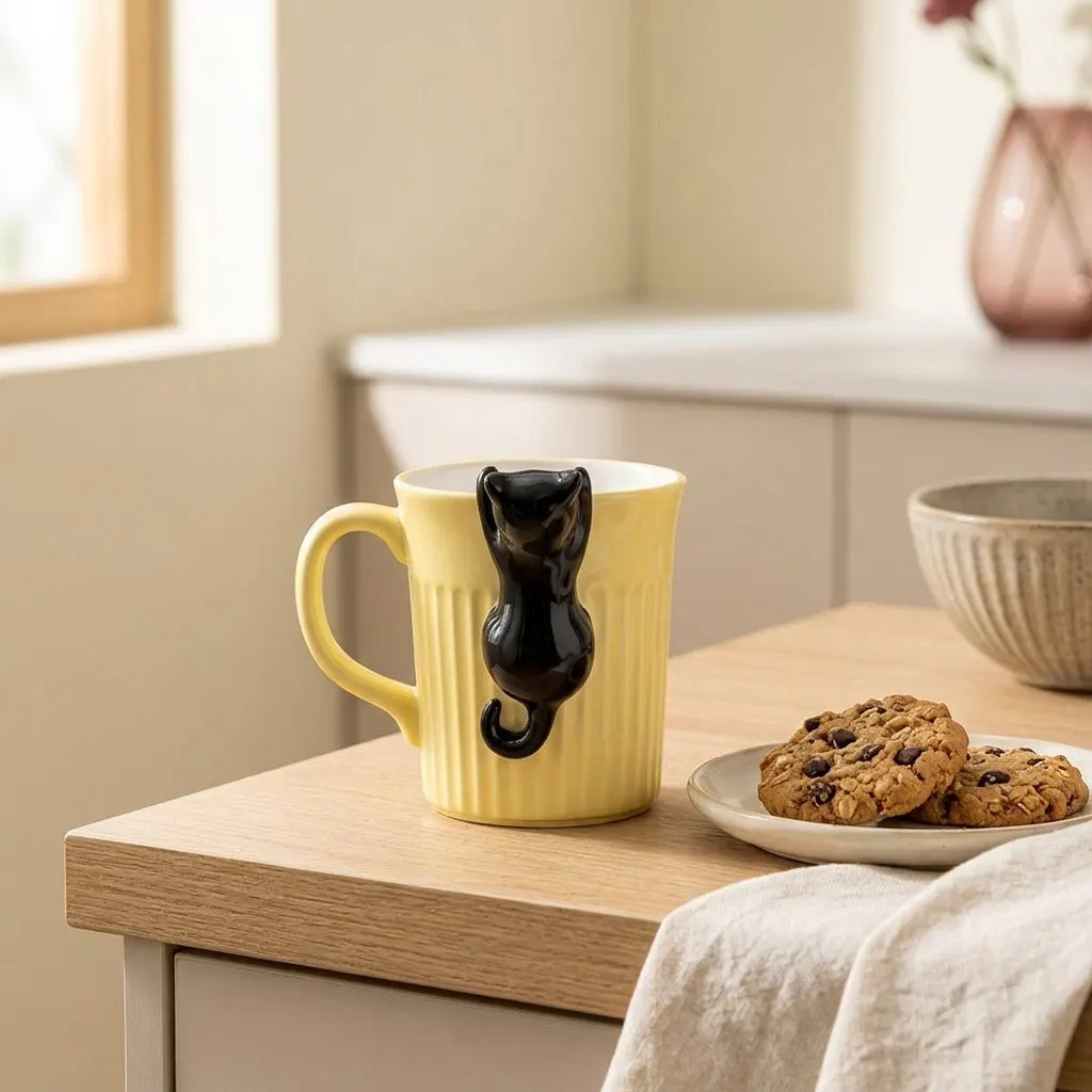 Cat ceramic mug, Yellow