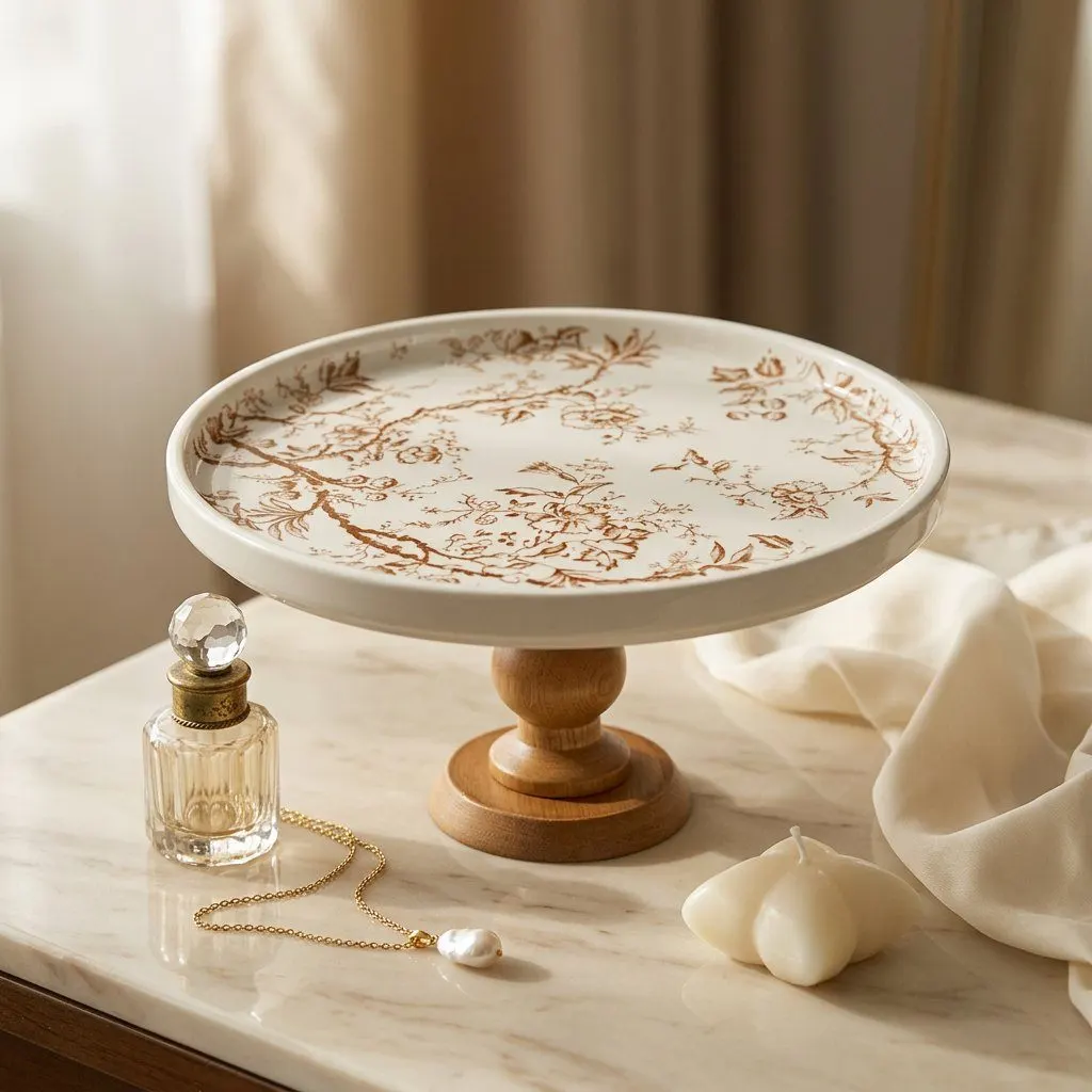 Ceramic tray with wooden pedestal, view 7