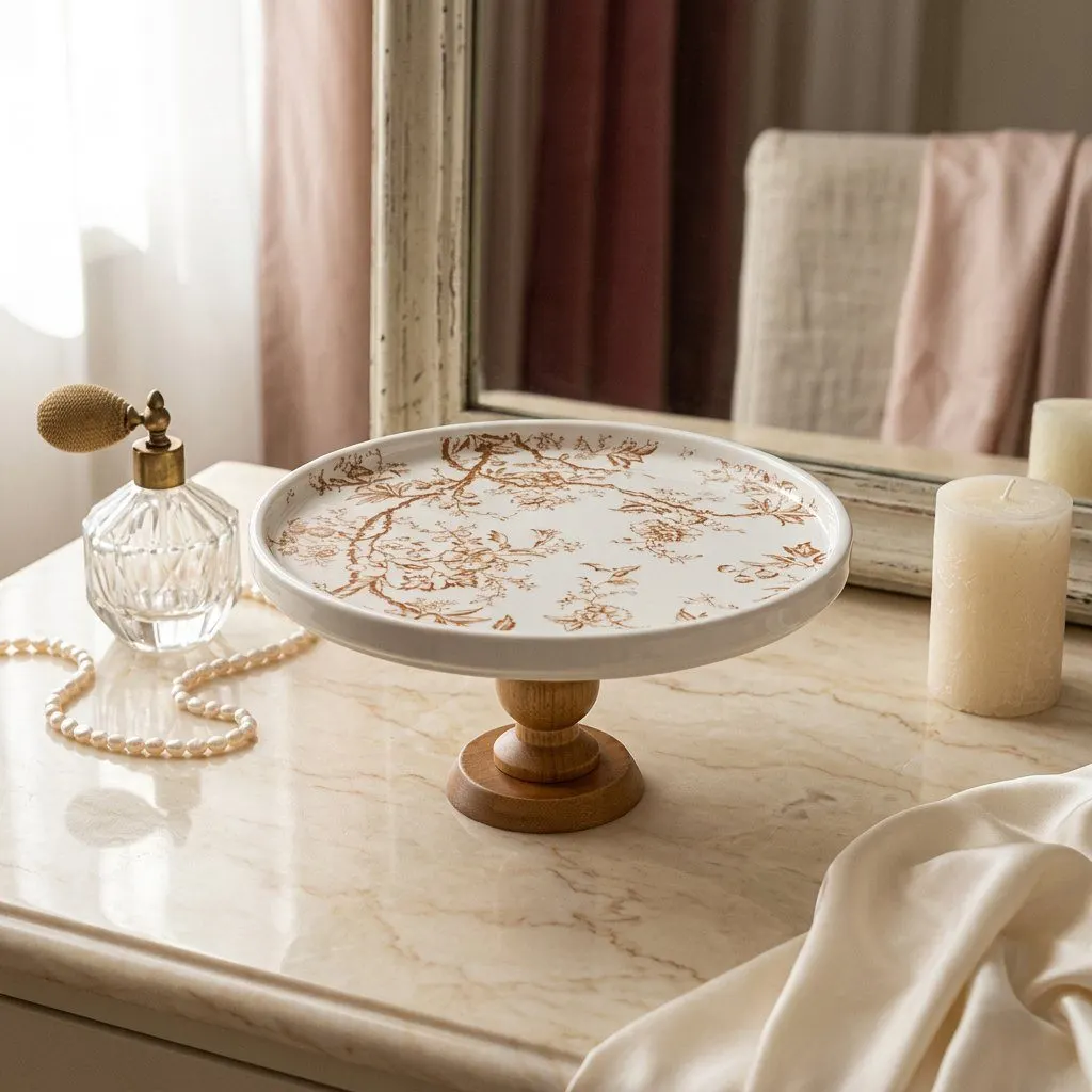 Ceramic tray with wooden pedestal, view 5