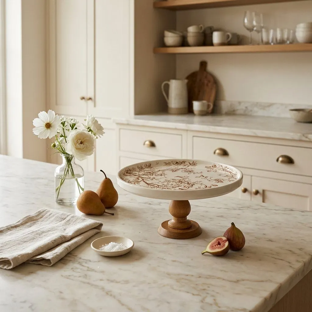 Ceramic tray with wooden pedestal, view 6