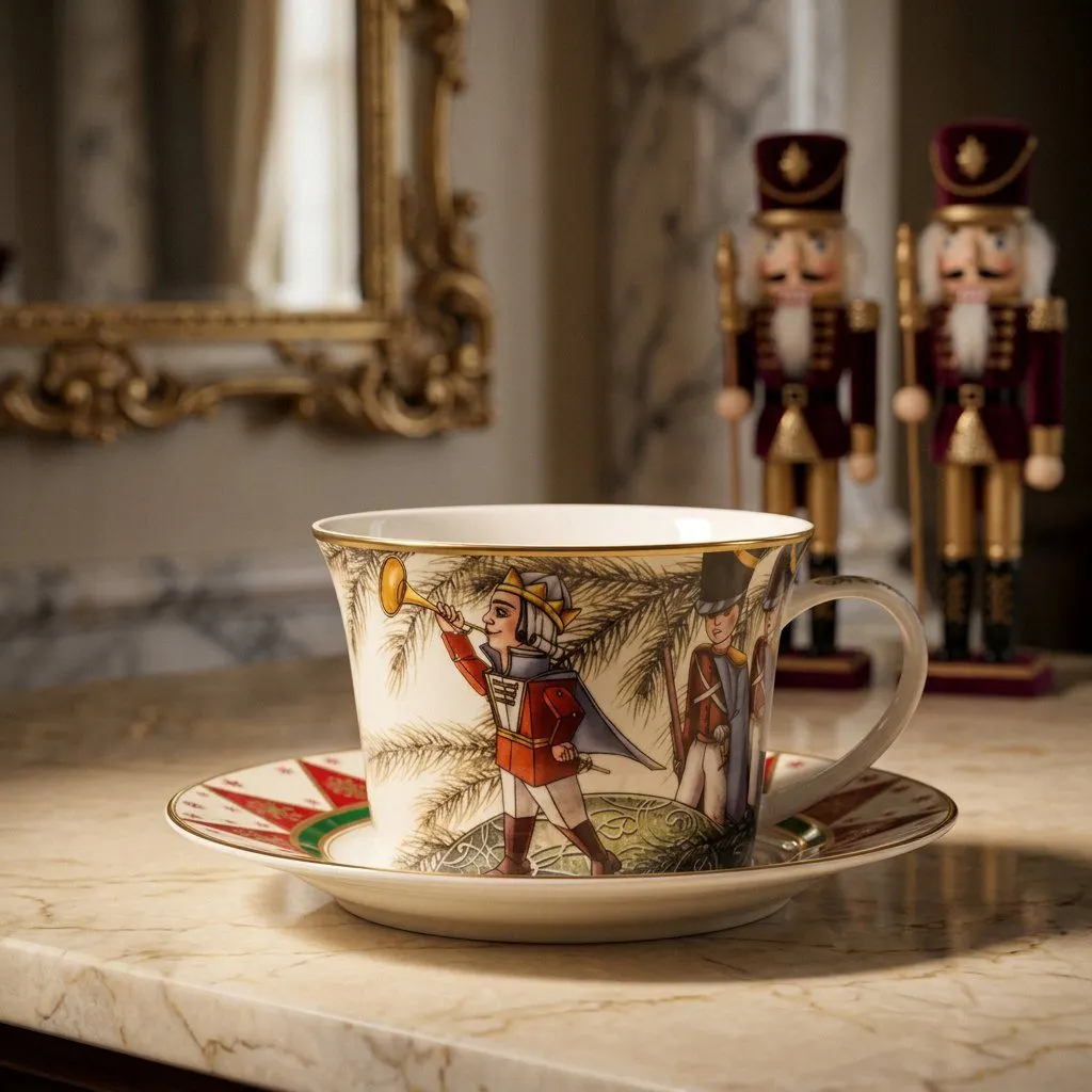Festive Bone China Cup & Saucer, Soldier, left pose