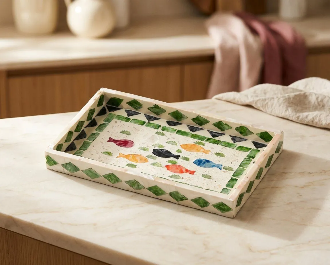 Mosaic shell tray, view 3