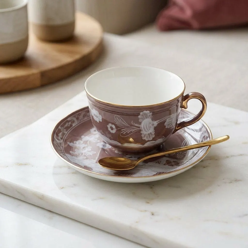 Oriental teacup and saucer set, view 3