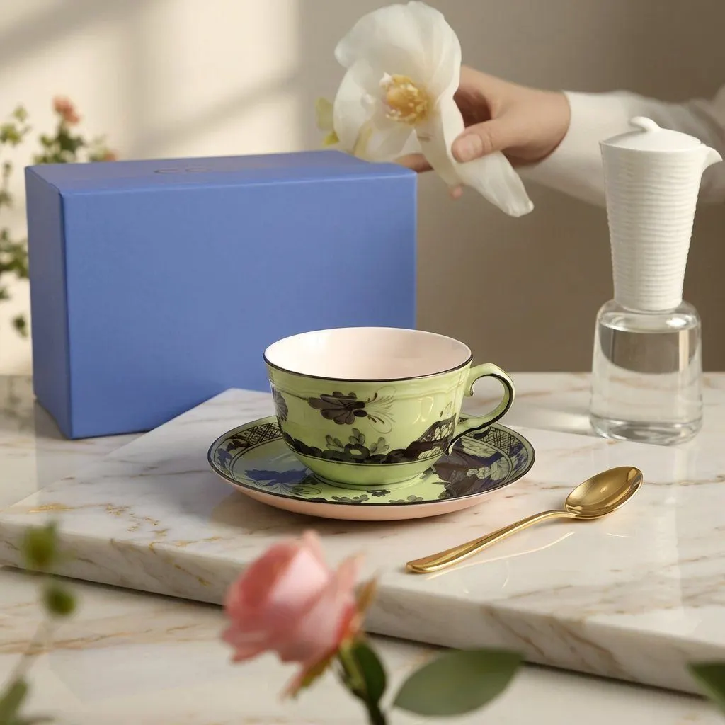 Oriental teacup and saucer set, view 2