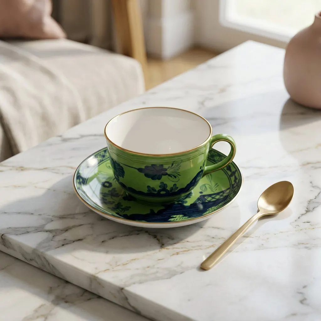 Oriental teacup and saucer set, view 3