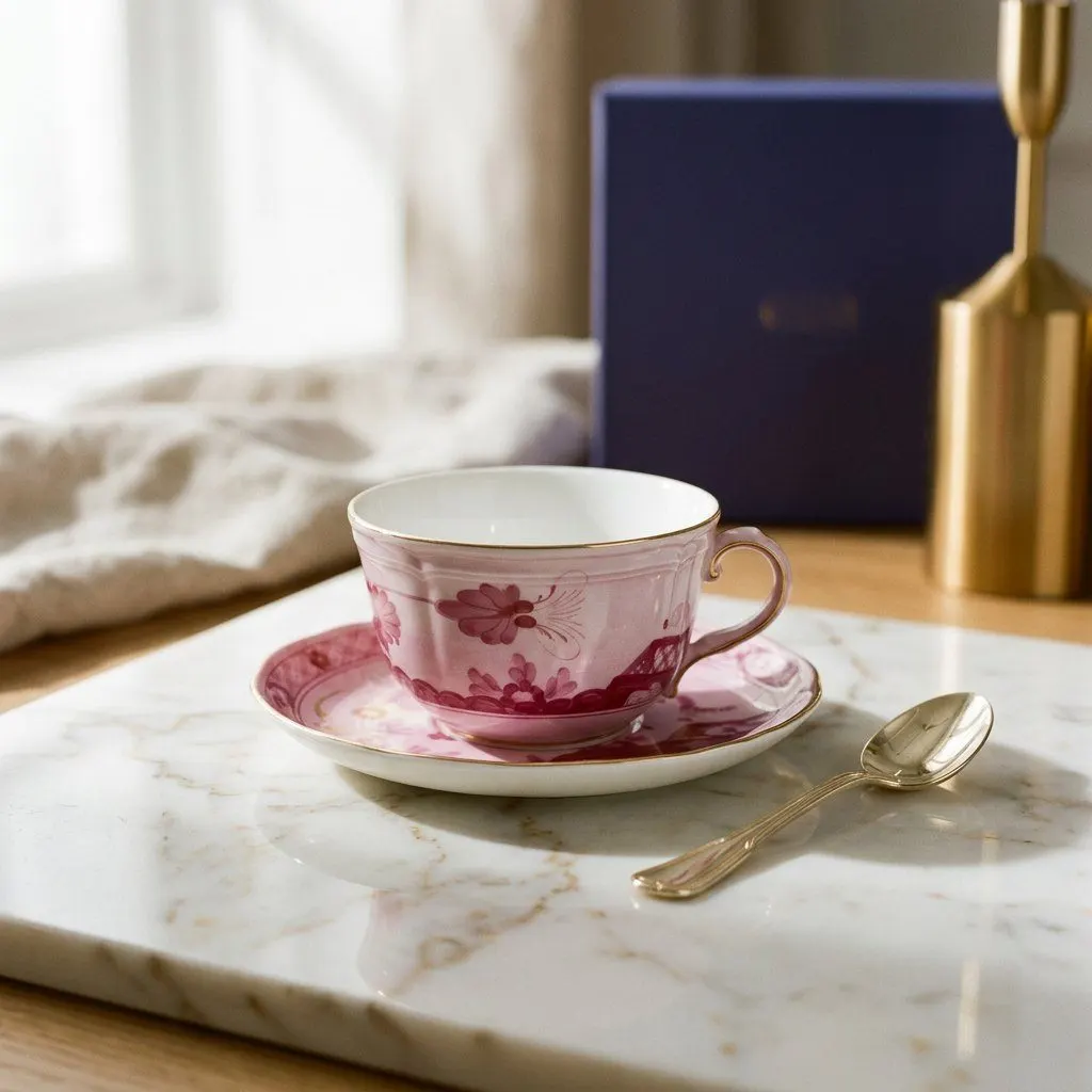 Oriental teacup and saucer set, view 2