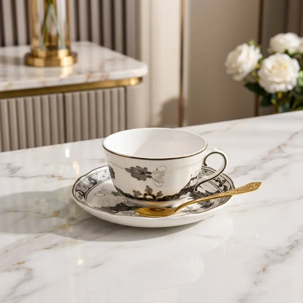 Oriental teacup and saucer set, view 4