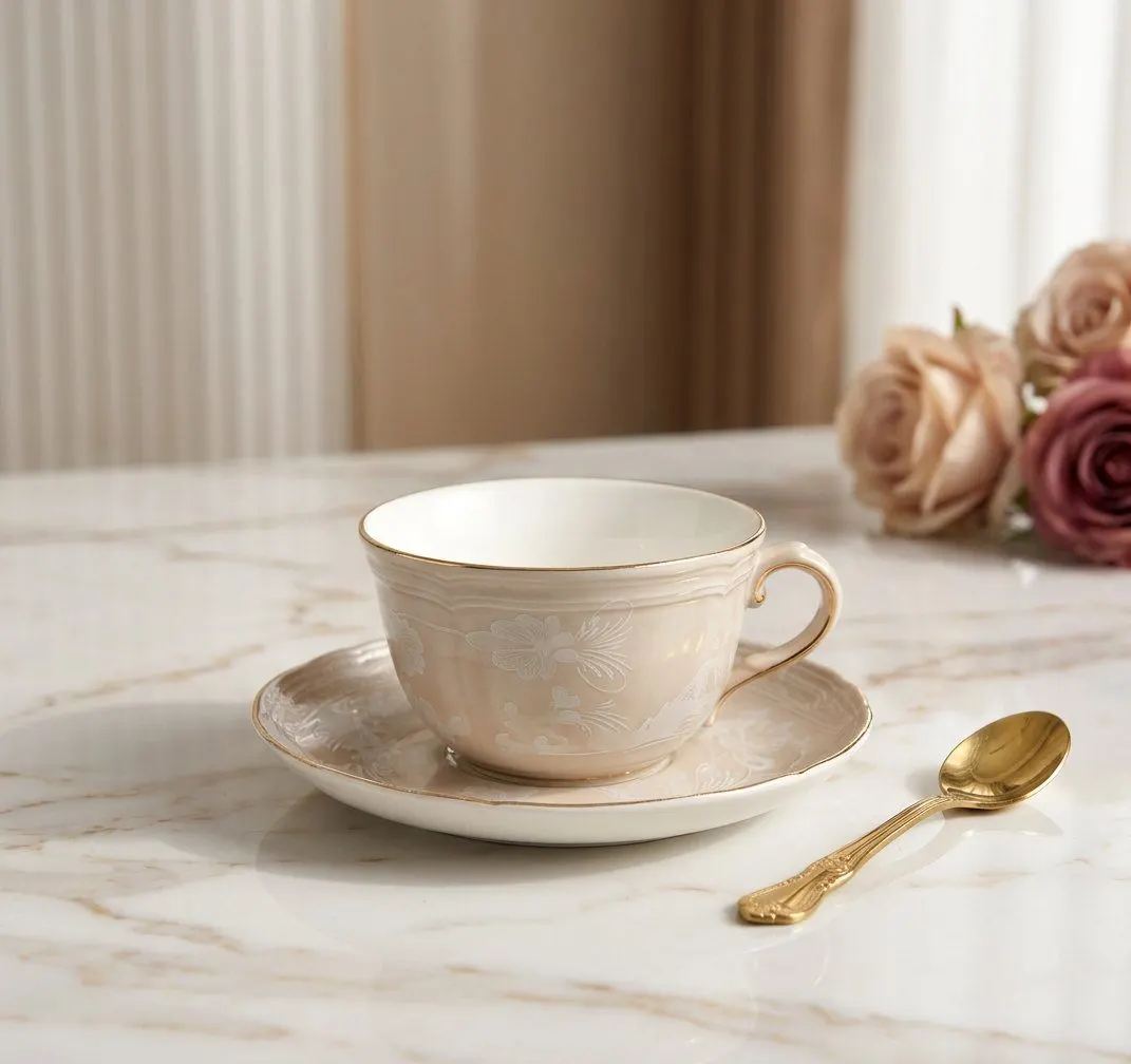 Oriental teacup and saucer set, view 2