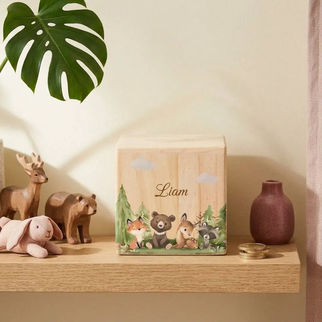 Personalised wooden money box, view 4