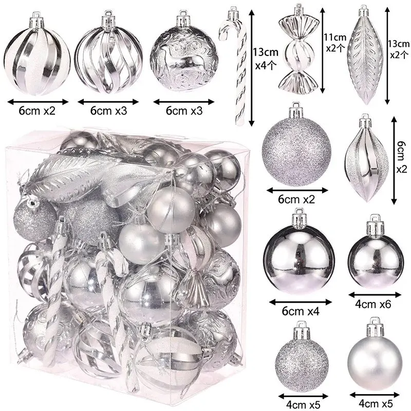 Silver Christmas baubles, Set A