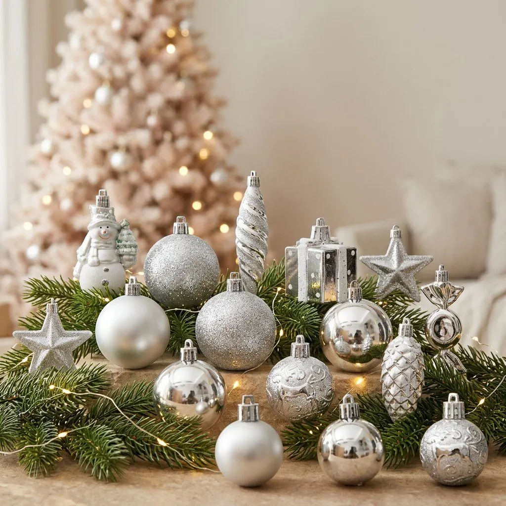 Silver Christmas baubles